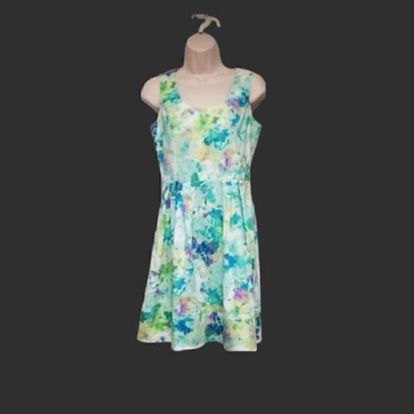Calvin Klein Green Blue Patterned Abstract Floral Sleeveless Dress Adult… - Picture 1 of 8